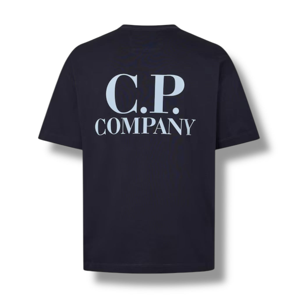 CP COMPANY DOUBLE LOGO T-SHIRT NAVY BLUE