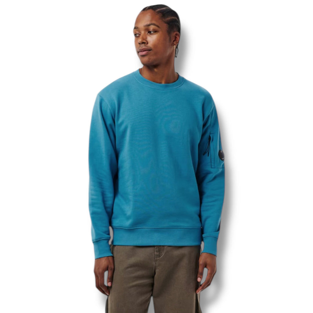 CP COMPANY LENS ARM CREWNECK SWEATSHIRT AEGEAN BLUE