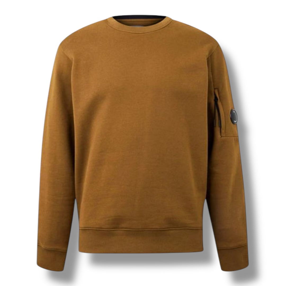 CP COMPANY LENS ARM CREWNECK SWEATSHIRT TOFFEE BROWN