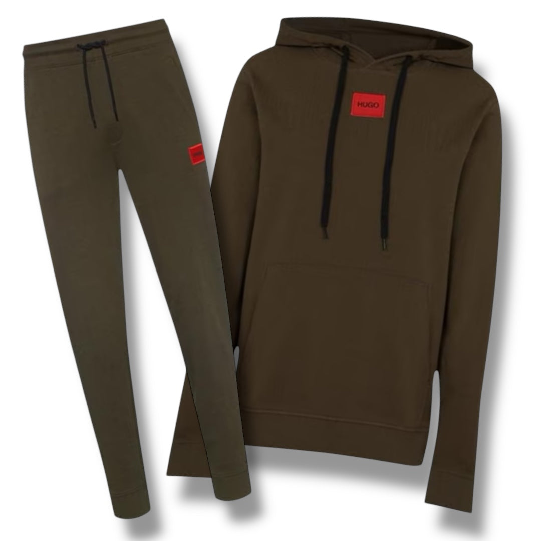 HUGO RED PATCH OTTH HOODIE FULL TRACKSUIT KHAKI GREEN