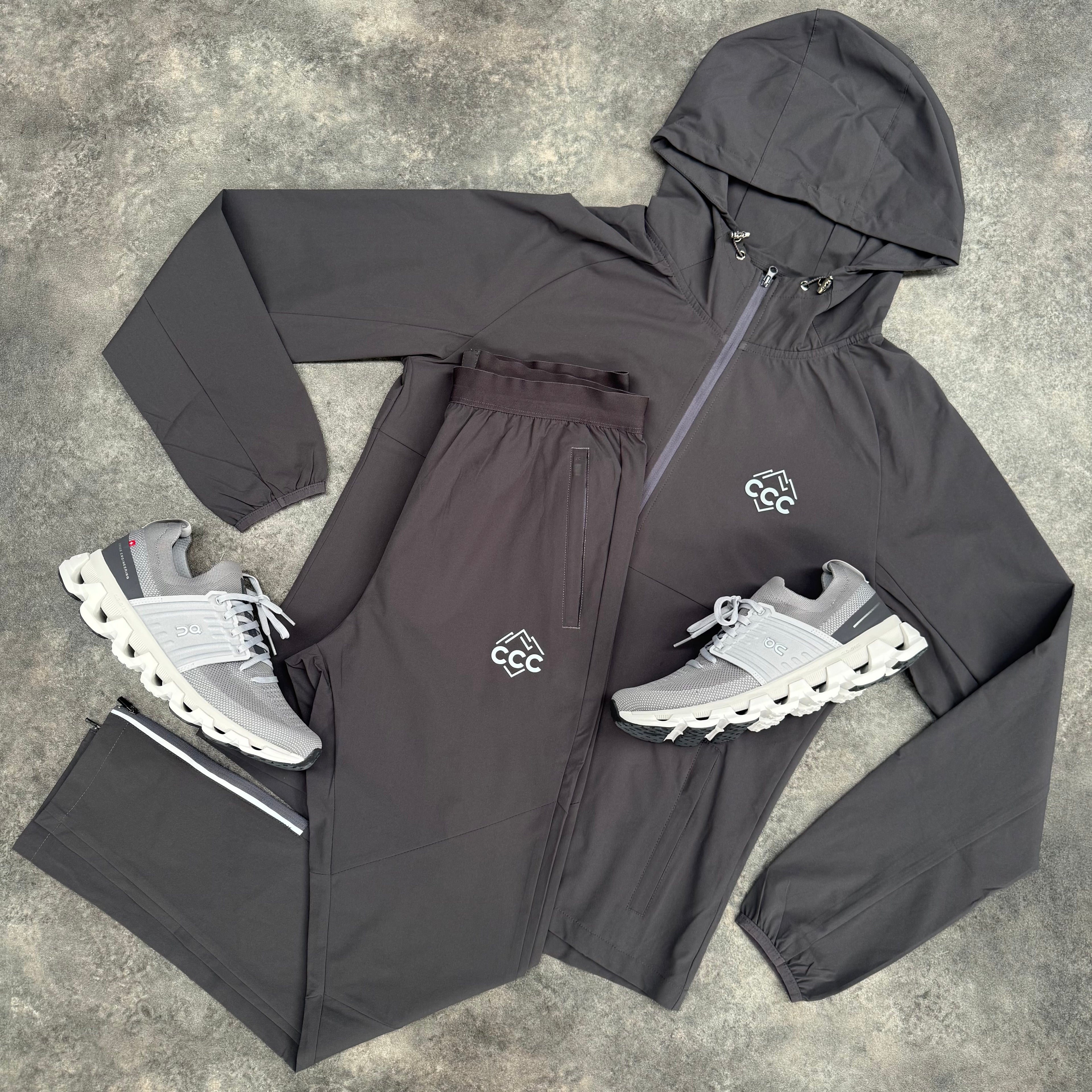 CCC ACTIVEWEAR HOODED FULL TECH TRACKSUIT MOUNTAIN LOGO GREY