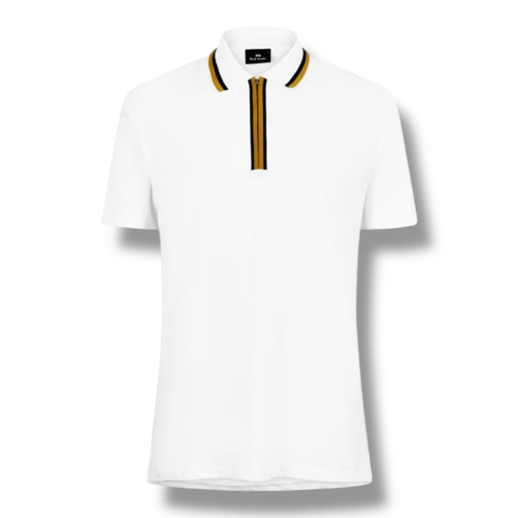 PAUL SMITH PS ZIP POLO SHIRT WHITE