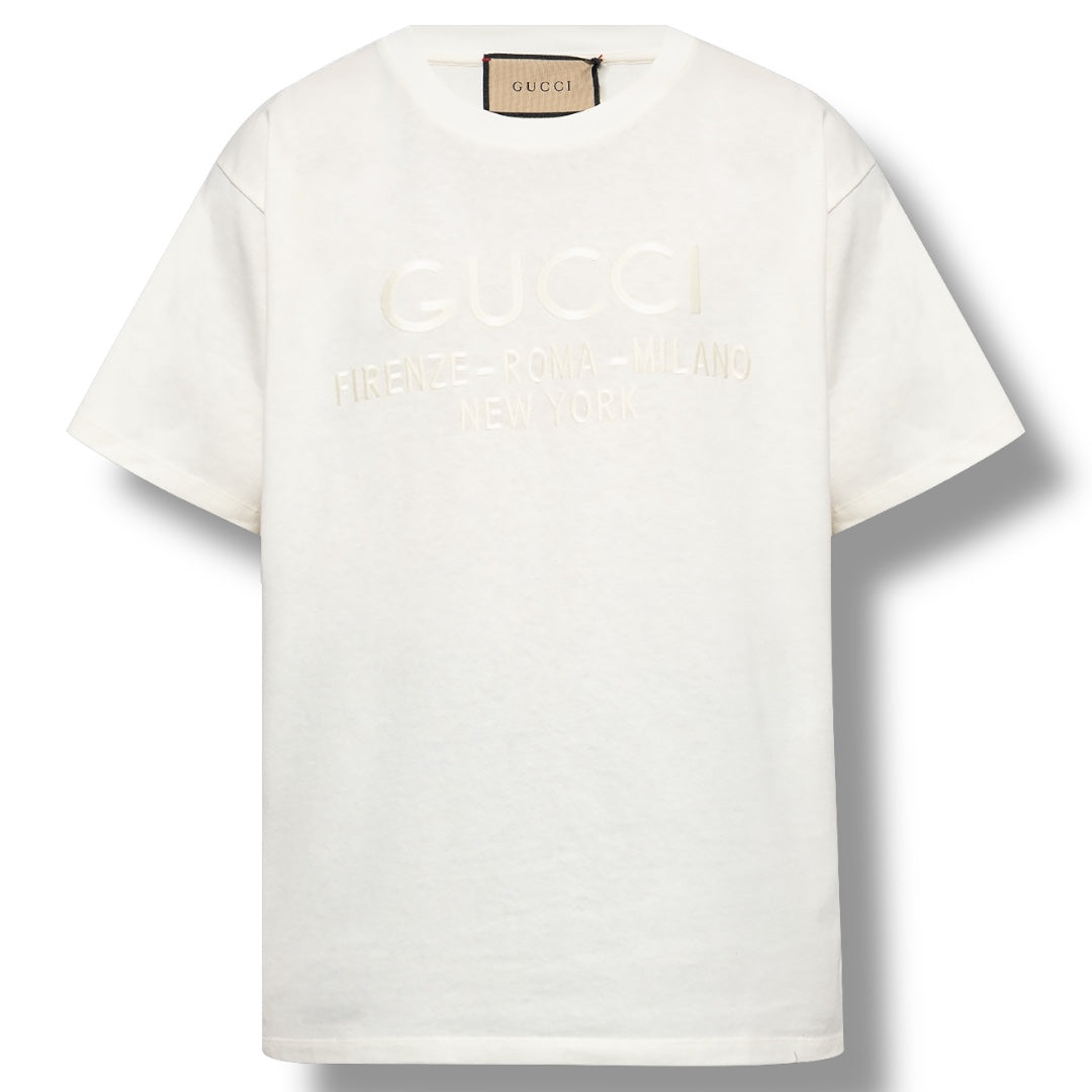 GUCCI FIRENZE EMBROIDERED LOGO T-SHIRT WHITE