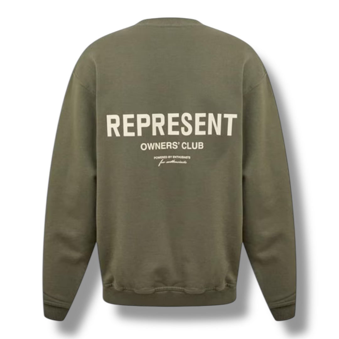 REPRESENT OWNERS CLUB CREWNECK SWEATSHIRT OLIVE GREEN