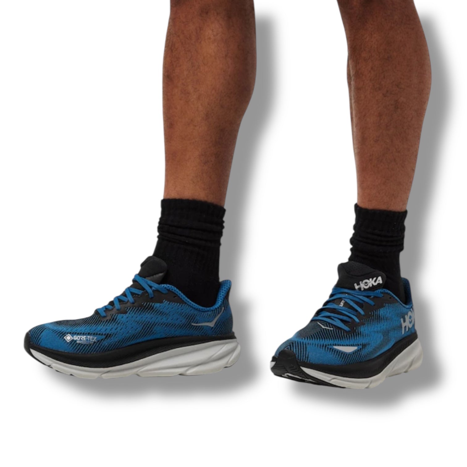 HOKA CLIFTON 9 GORE-TEX RUNNING TRAINERS BLUE BLACK