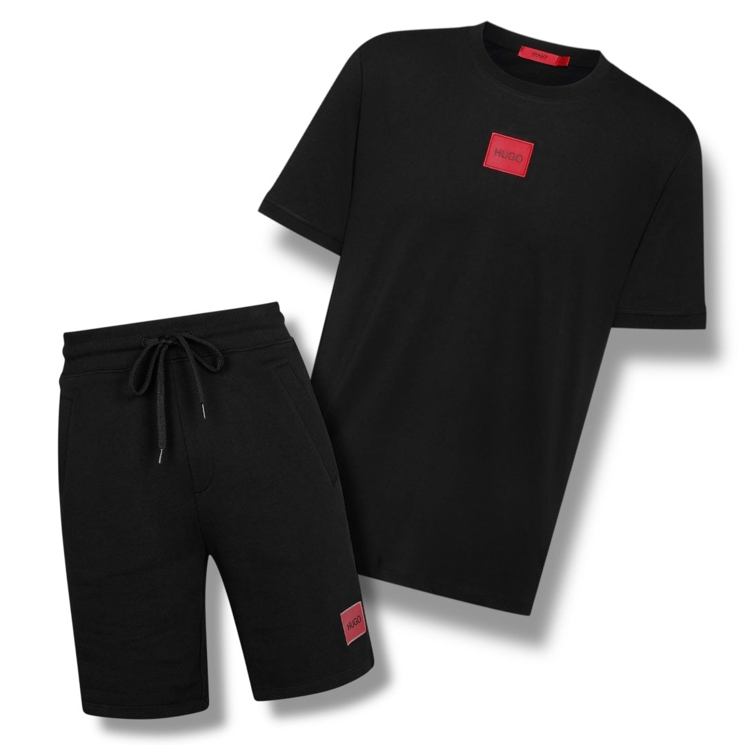 HUGO BOSS HUGO RED PATCH T-SHIRT & JERSEY SHORTS SET BLACK