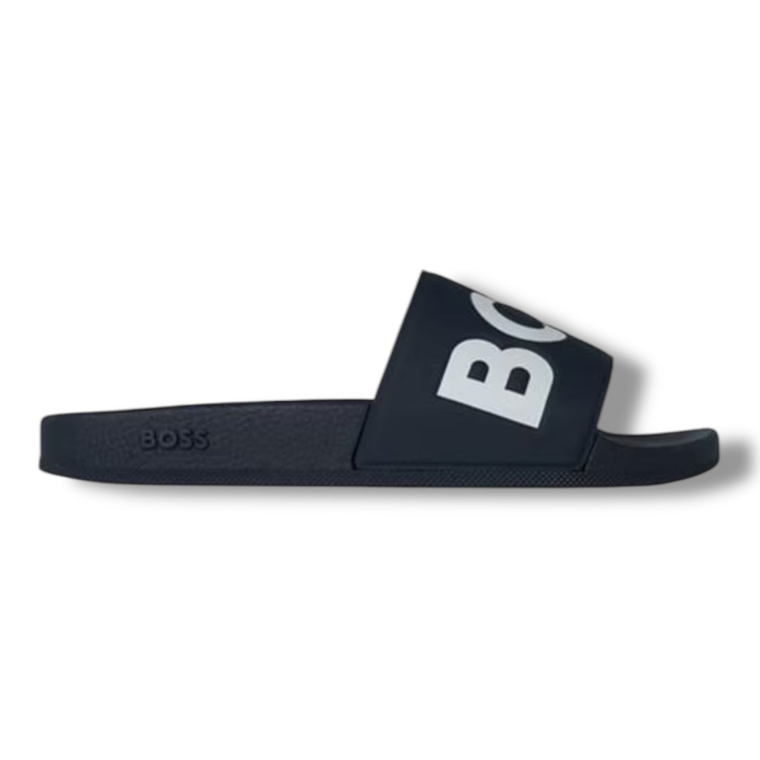 HUGO BOSS LOGO POOL SLIDERS NAVY BLUE