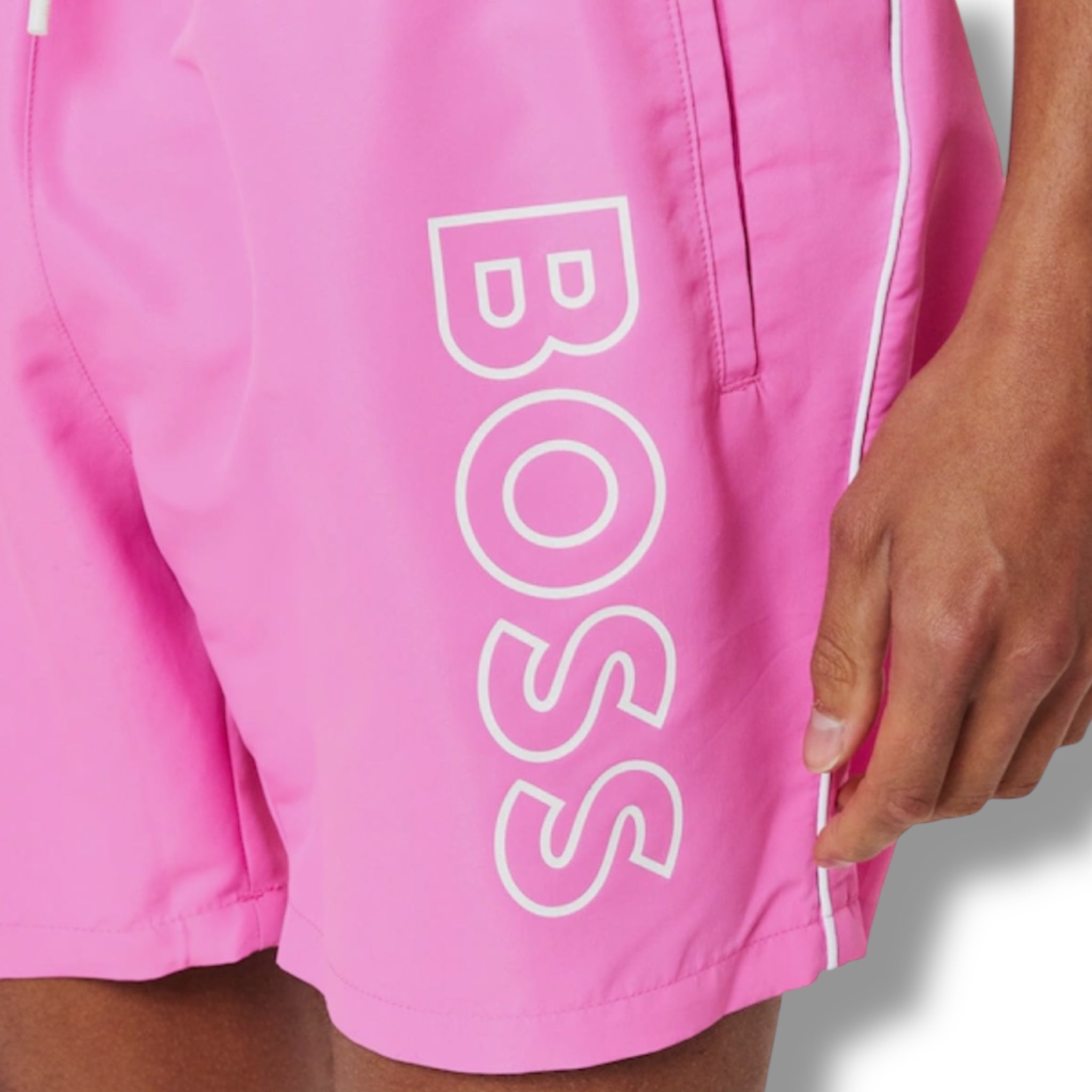 HUGO BOSS CLASSIC LOGO T-SHIRT & SWIM SHORTS SET WHITE & PINK