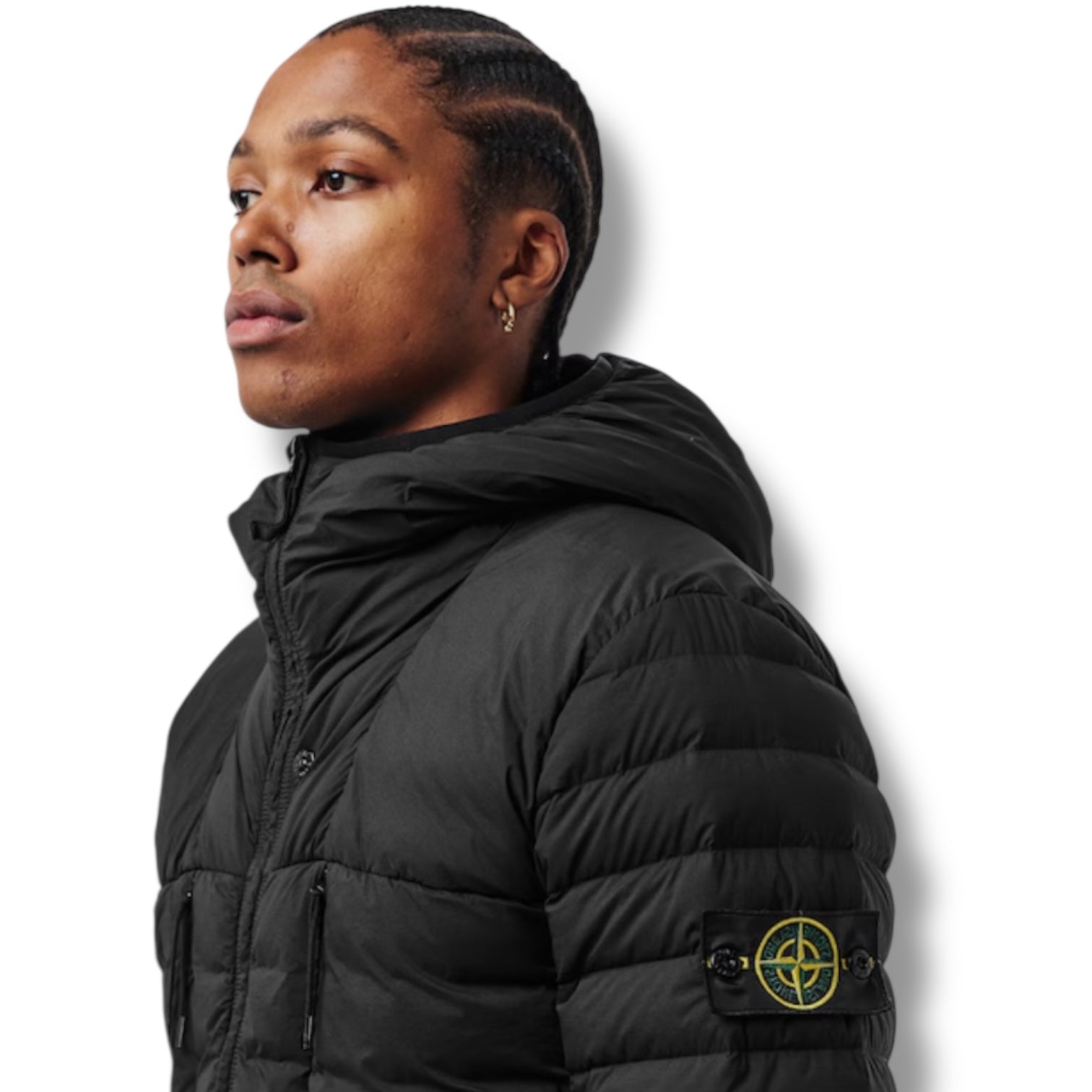 STONE ISLAND DOWN HOODED PUFFER JACKET BLACK