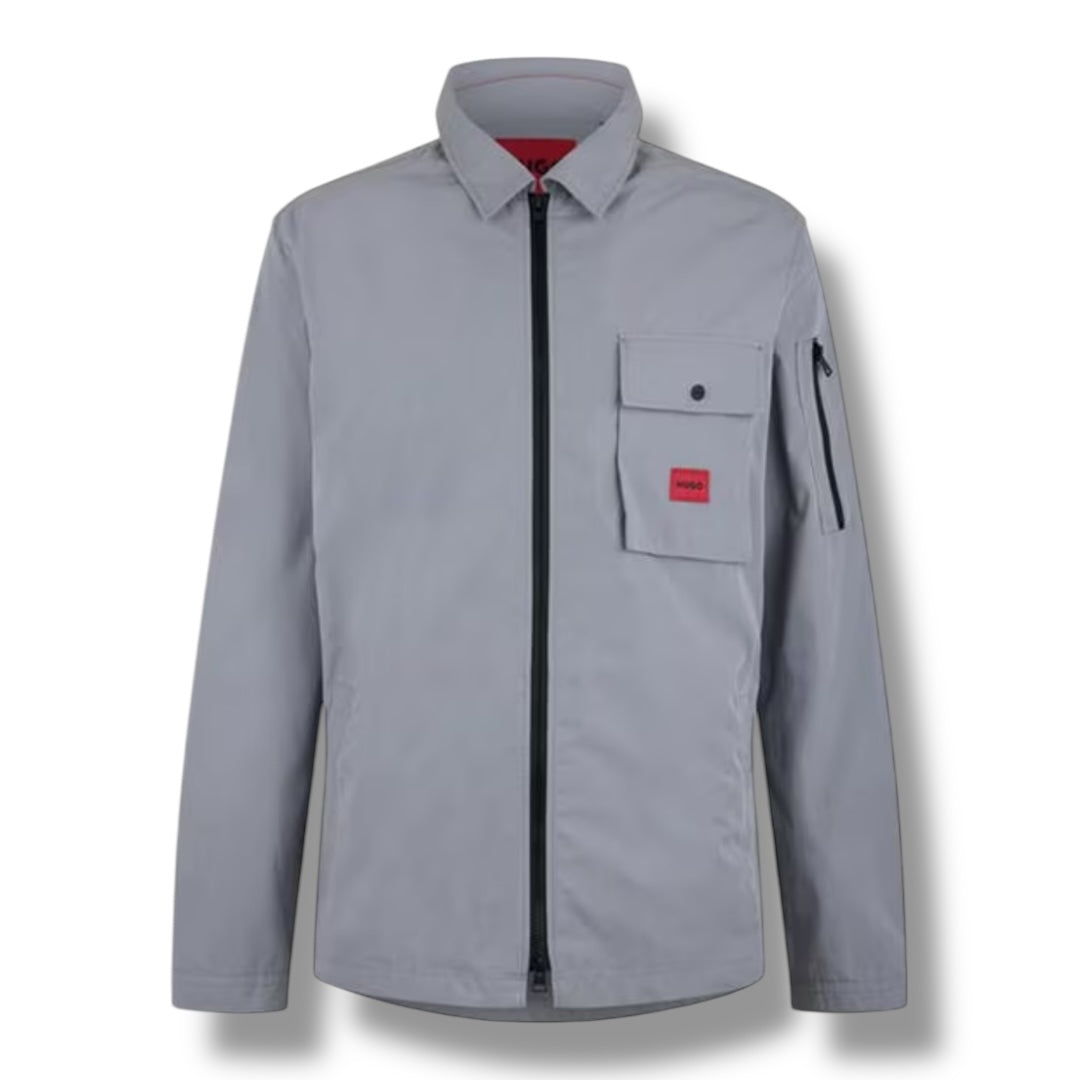 HUGO RED PATCH OVERSHIRT PASTEL GREY