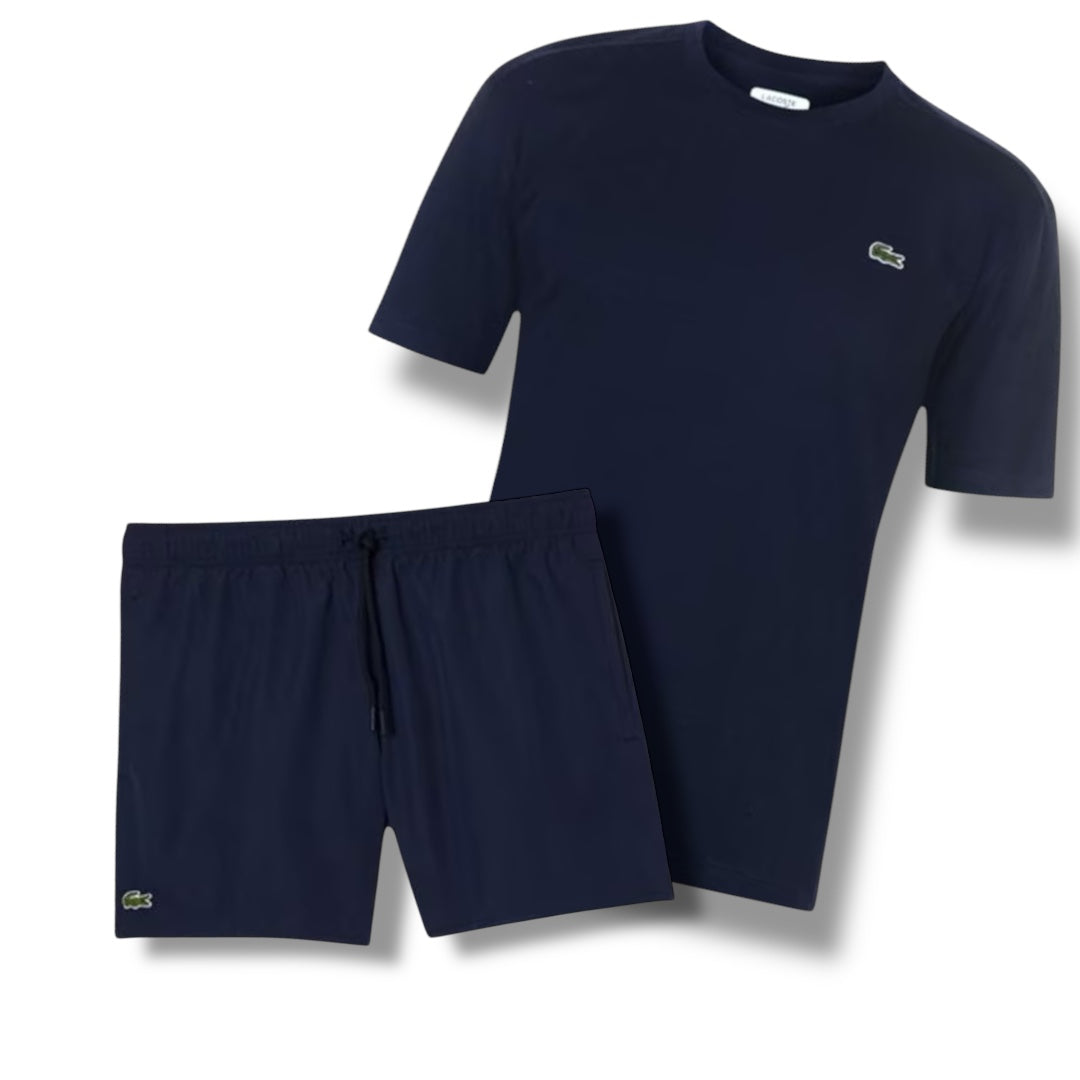 LACOSTE CROC LOGO T-SHIRT & SWIM SHORTS COMBO NAVY BLUE
