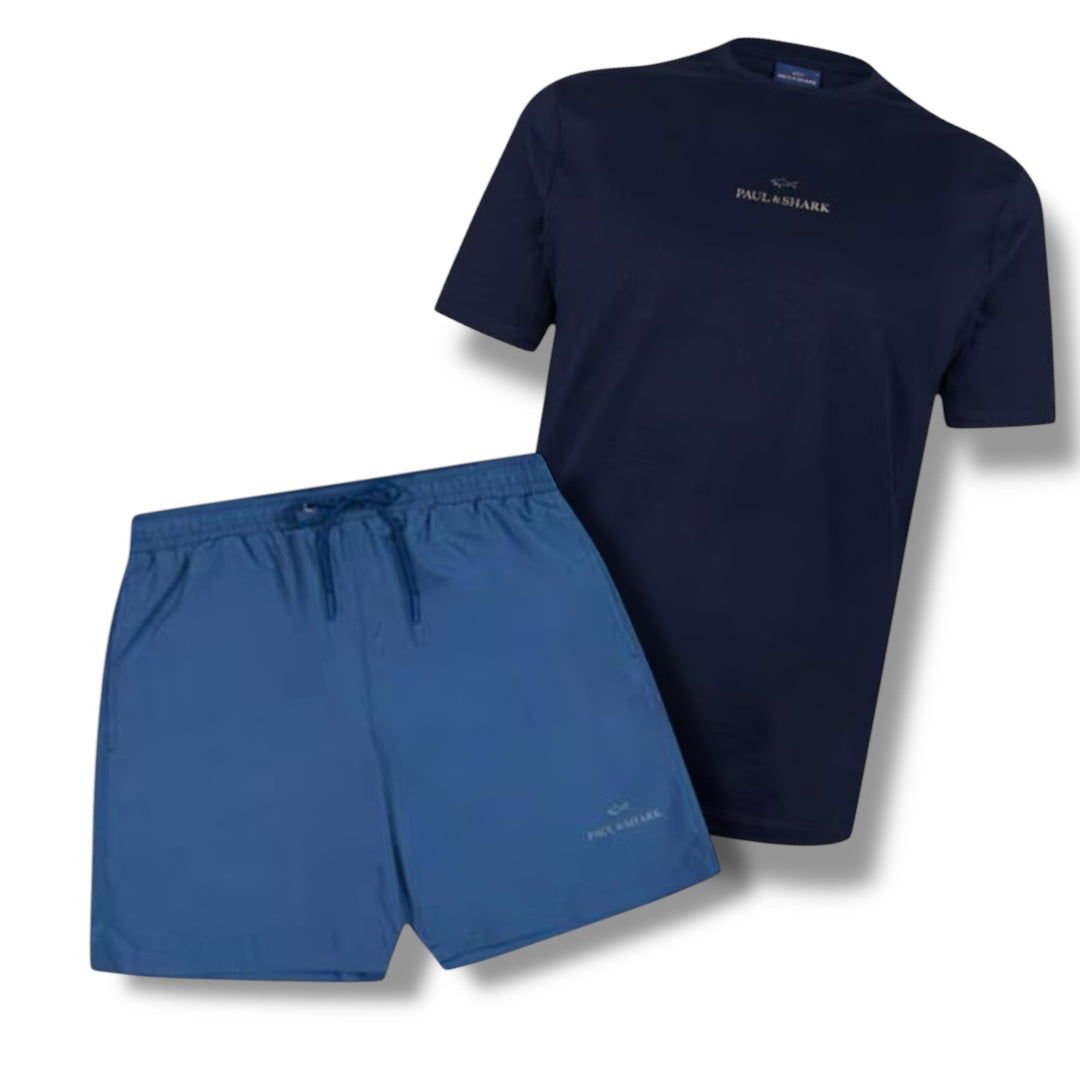 PAUL & SHARK T-SHIRT & SWIM SHORTS COMBO NAVY BLUE & BLUE