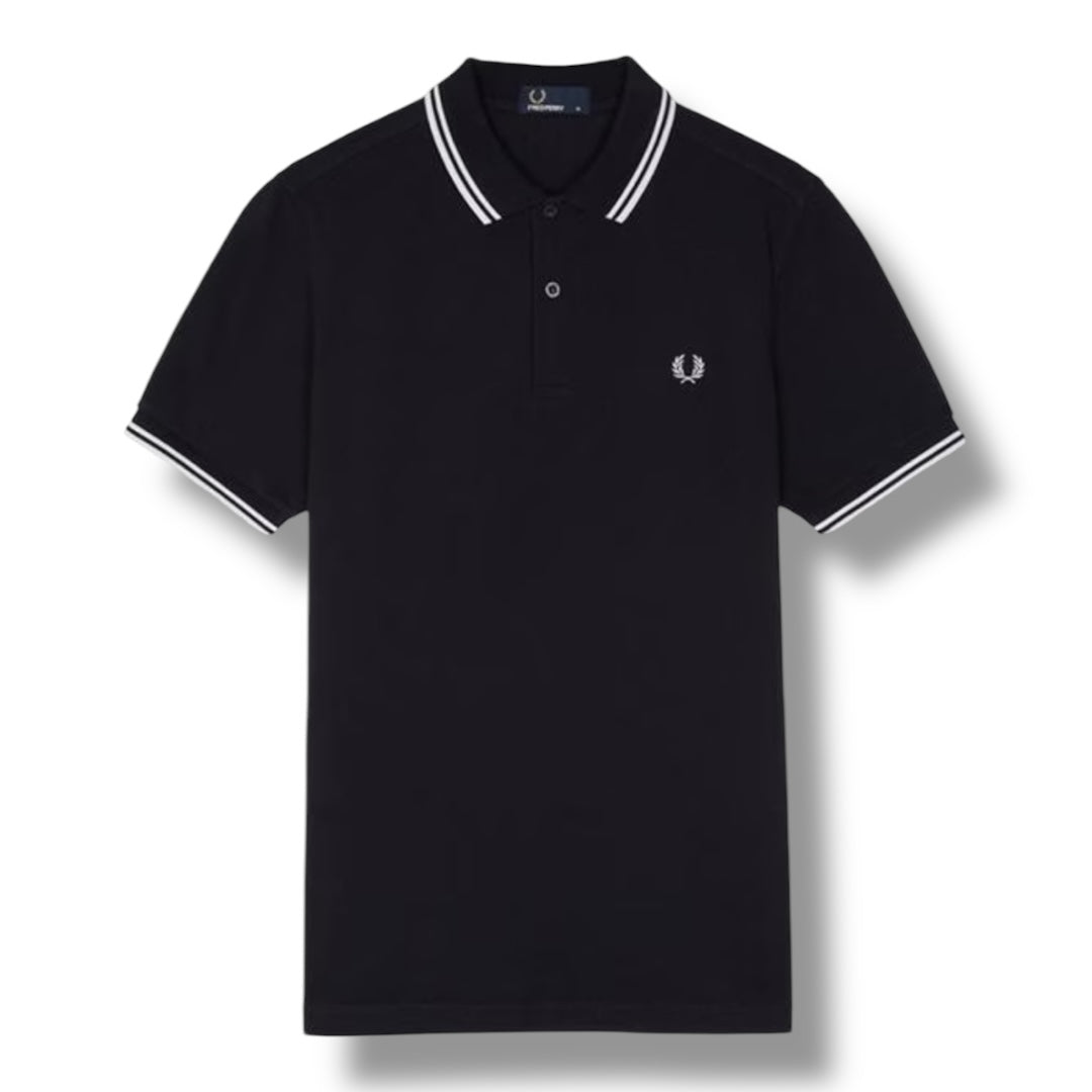 FRED PERRY TWIN TIPPED POLO SHIRT STONE NAVY BLUE