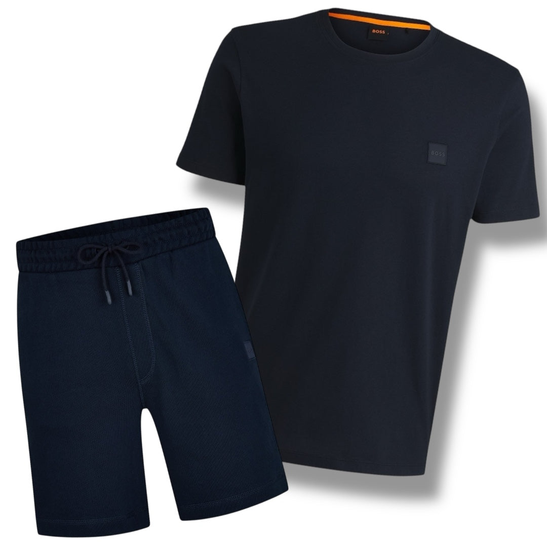 HUGO BOSS PATCH T-SHIRT & JERSEY SHORTS SET NAVY BLUE
