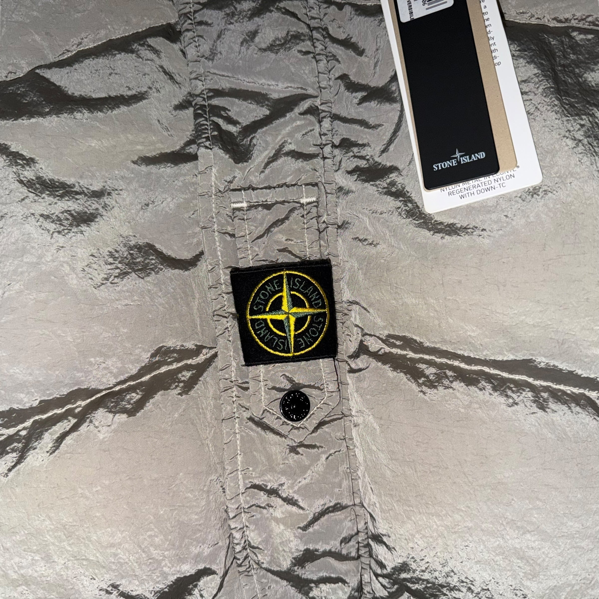 STONE ISLAND NYLON METAL REVERSIBLE HOODED PUFFER JACKET GREY BLACK