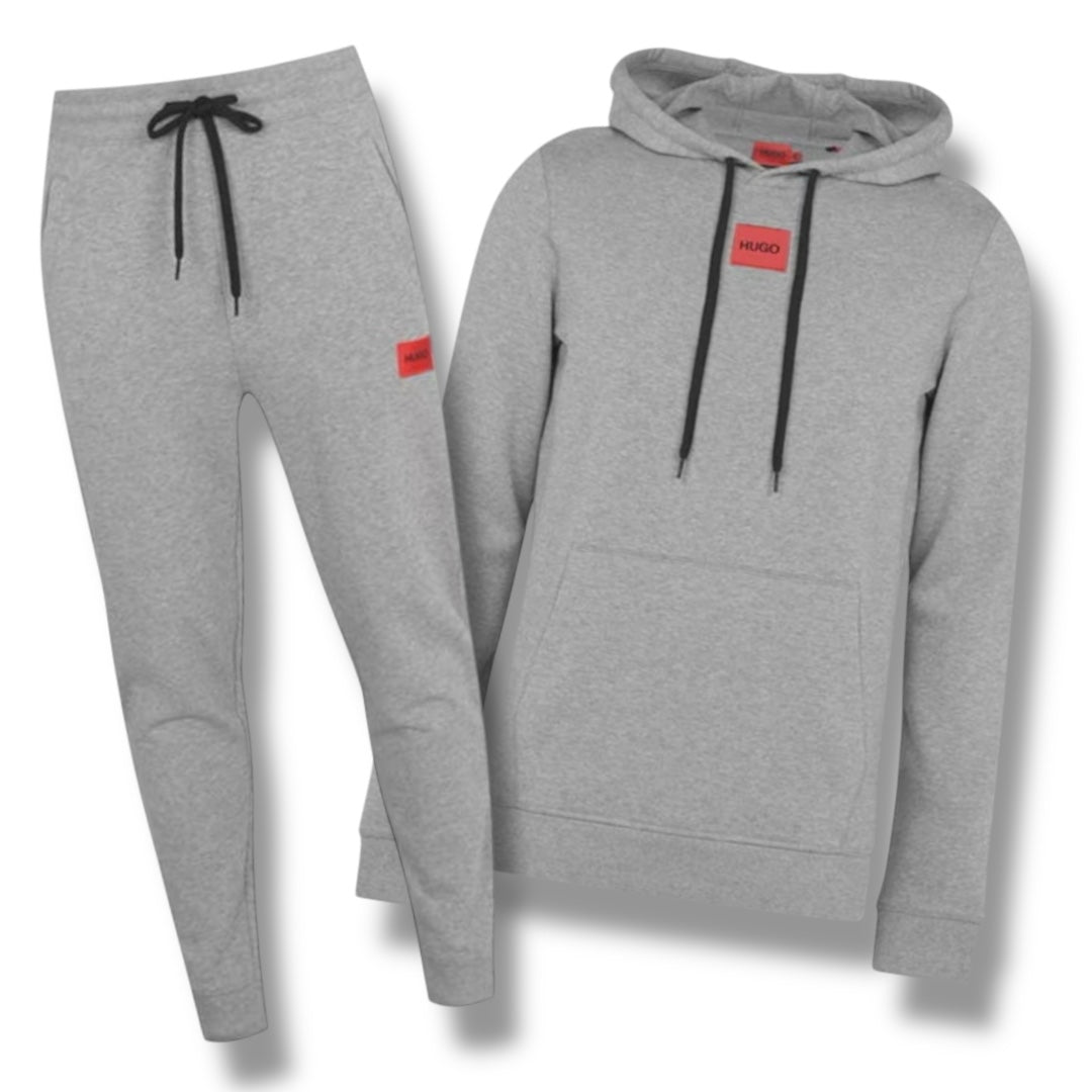 HUGO RED PATCH OTTH HOODIE FULL TRACKSUIT GREY