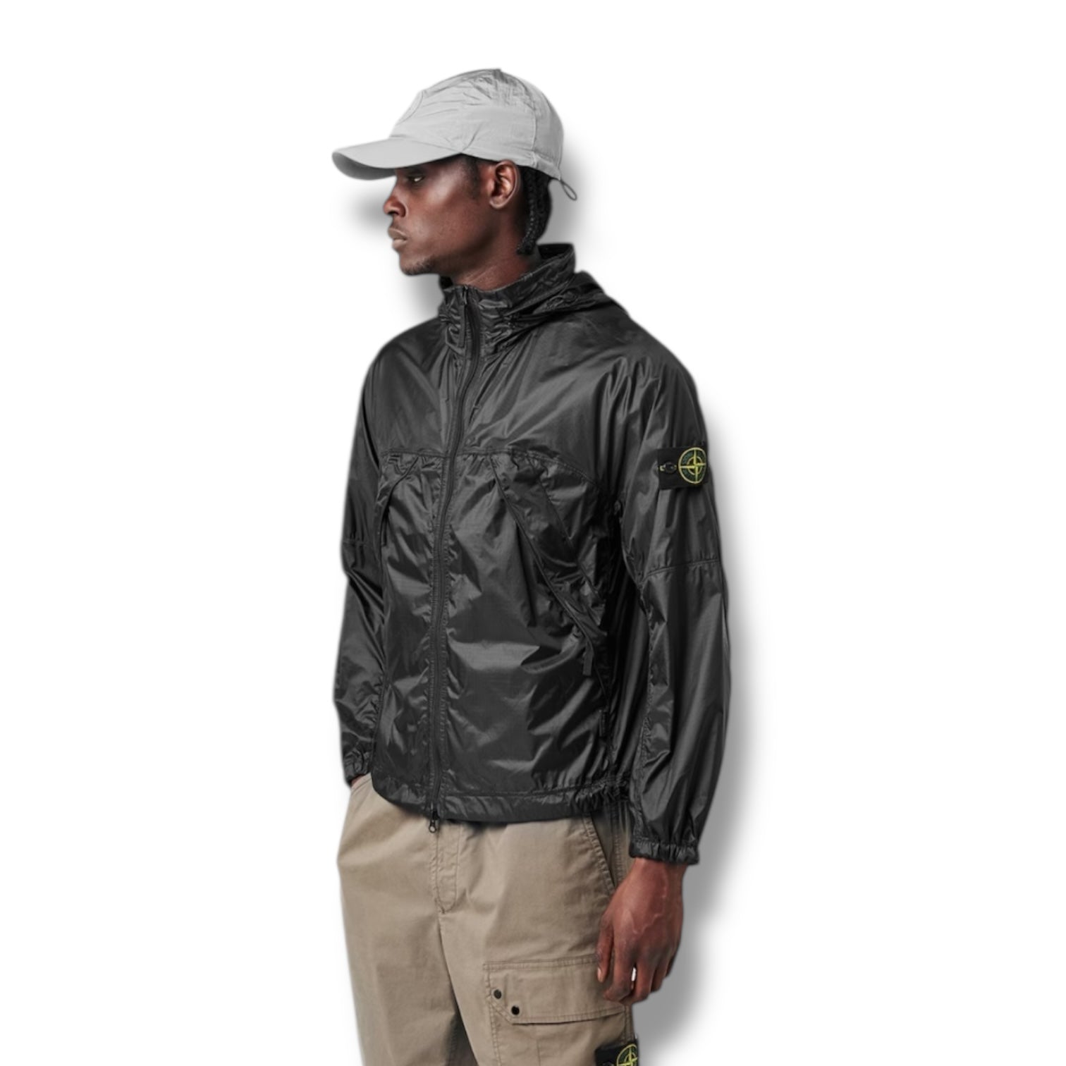 STONE ISLAND HOODED RAIN JACKET CHARCOAL GREY