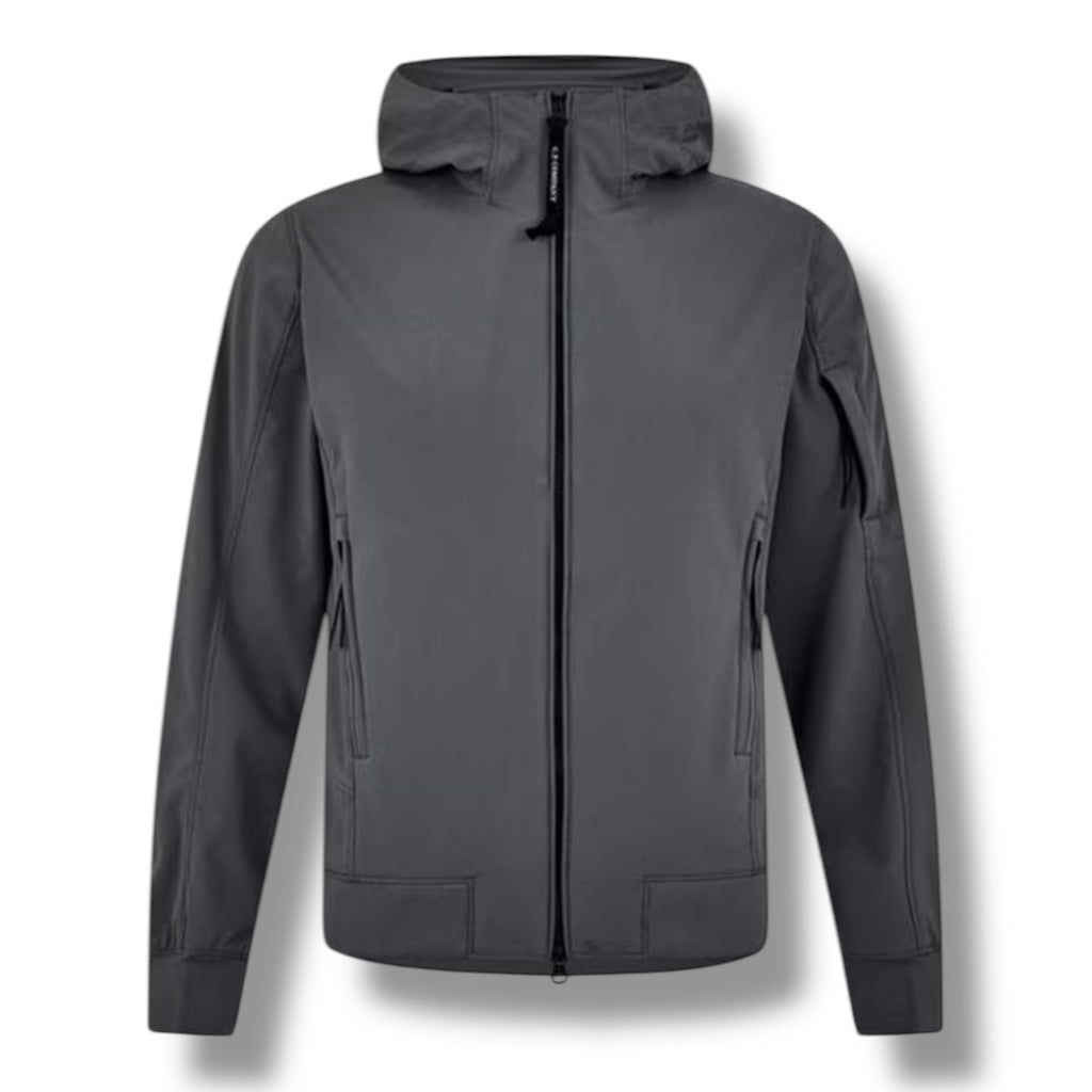 CP COMPANY SOFT SHELL-R HOODED LENS JACKET CHARCOAL GREY