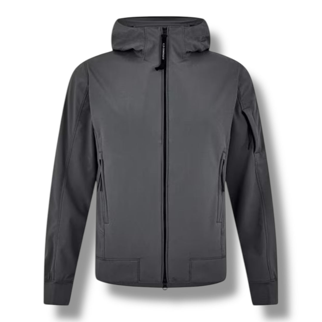 CP COMPANY SOFT SHELL-R HOODED LENS JACKET CHARCOAL GREY