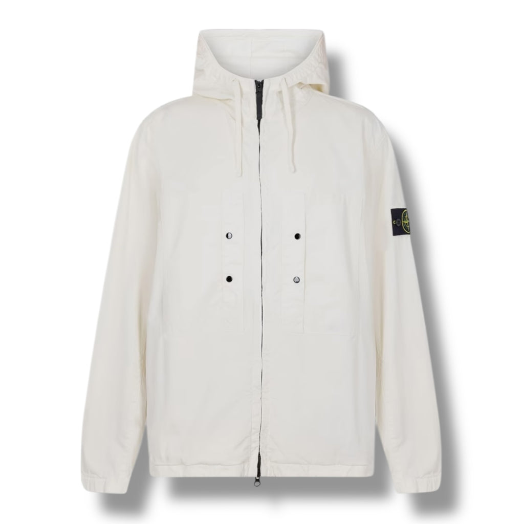 STONE ISLAND SUPIMA TWILL COTTON HOODED JACKET AVORIO WHITE