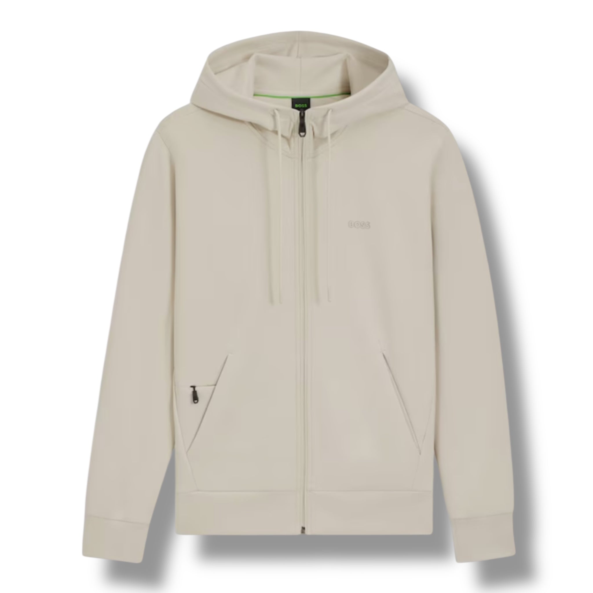 HUGO BOSS CURVED LOGO FULL ZIP HOODED TRACKSUIT BEIGE