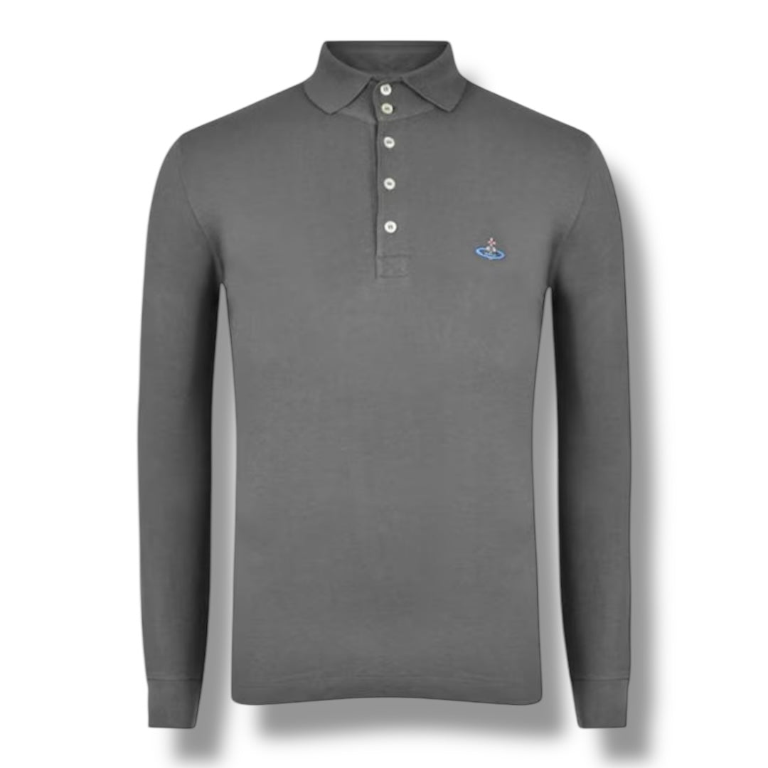 VIVIENNE WESTWOOD LONG SLEEVED COLLAR POLO SHIRT GREY