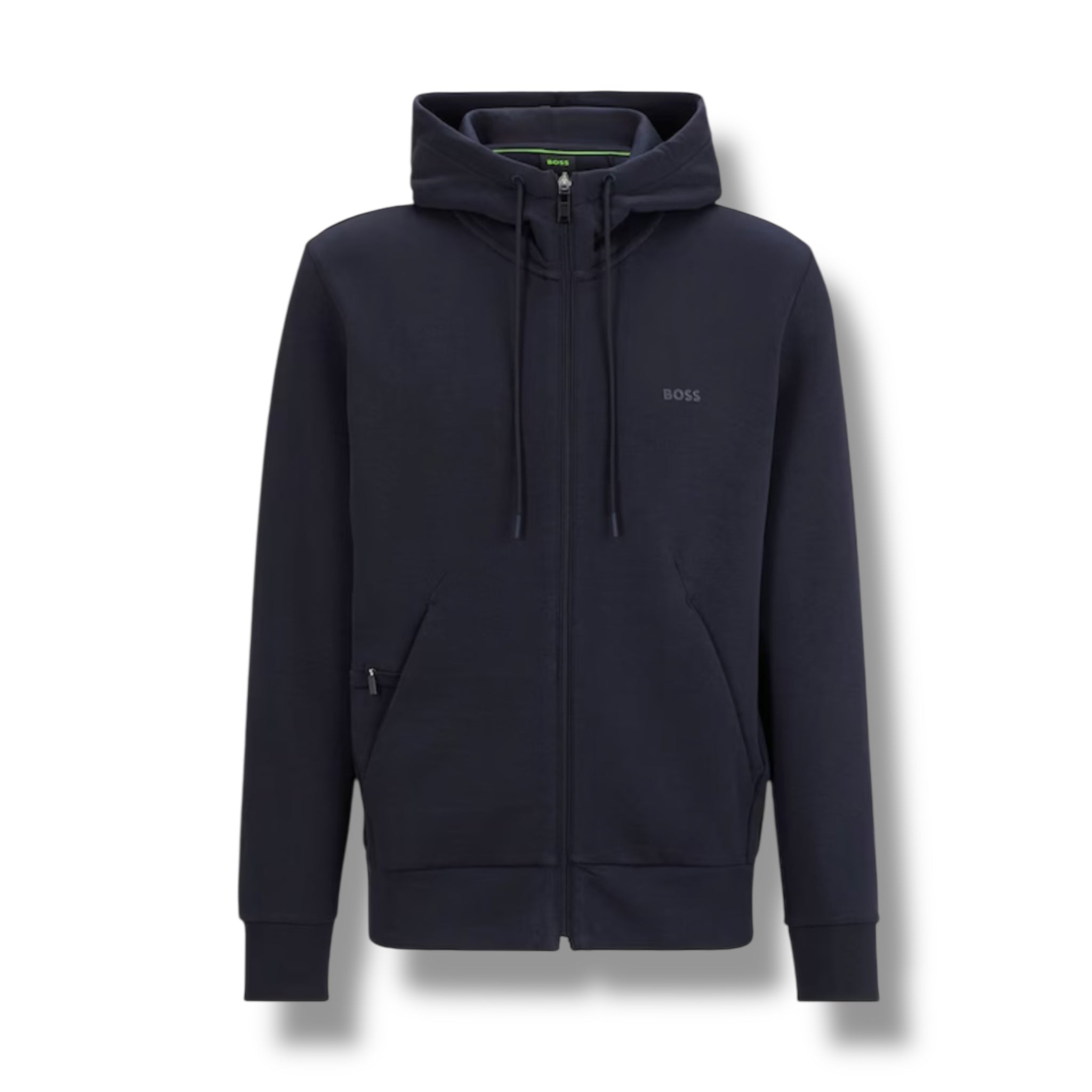 HUGO BOSS CURVED LOGO FULL ZIP HOODED TRACKSUIT NAVY BLUE