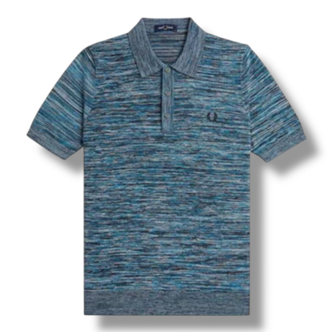 FRED PERRY SPACE DYE STRIPE POLO SHIRT BLUE