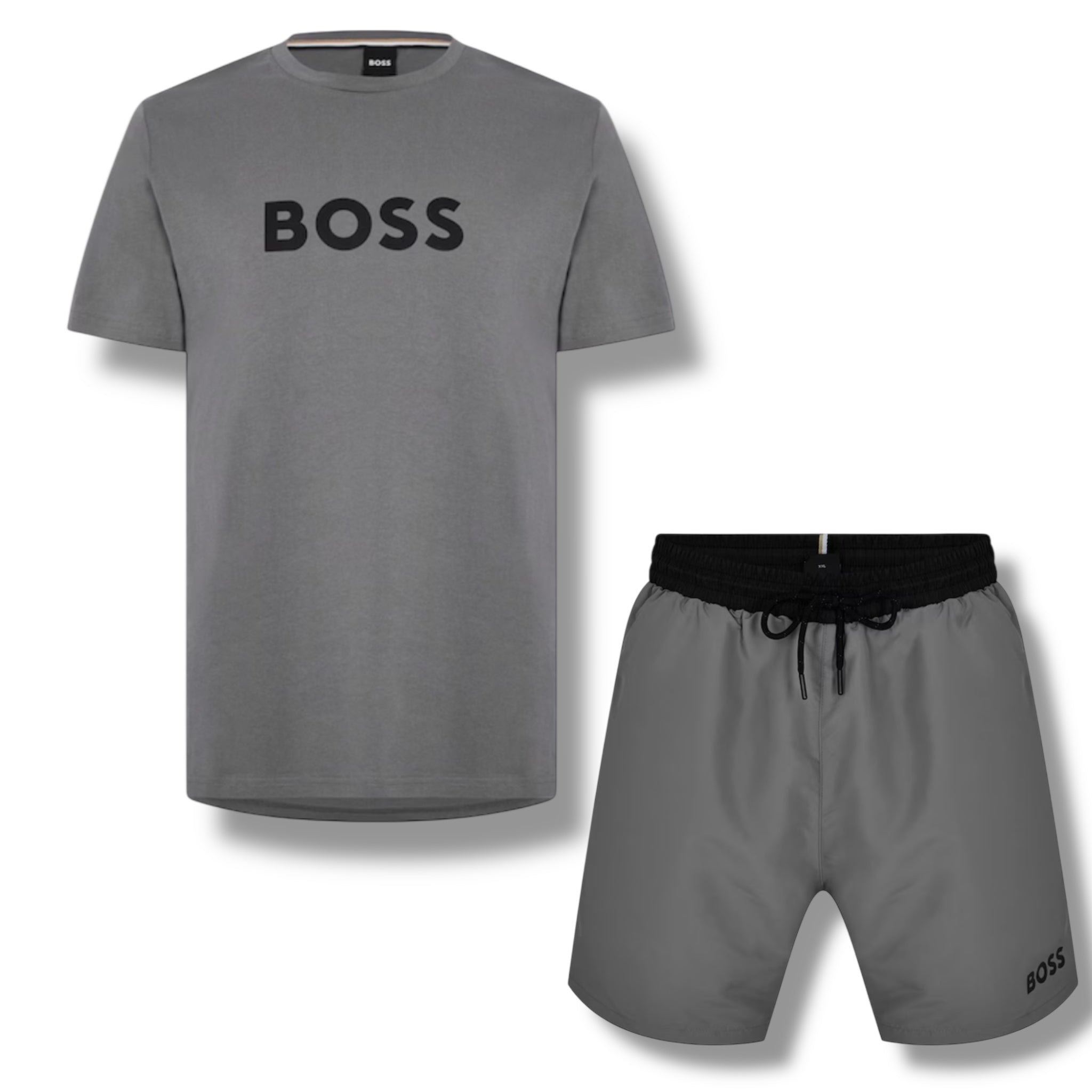 HUGO BOSS BIG LOGO T-SHIRT & SWIM SHORTS COMBO GUNMETAL GREY