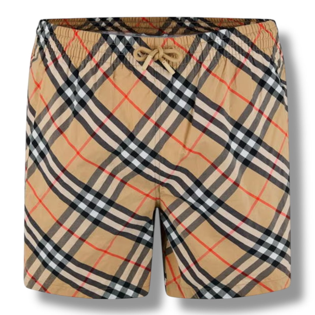 BURBERRY ARCHIVAL CHECK SWIM SHORTS LIGHT BEIGE