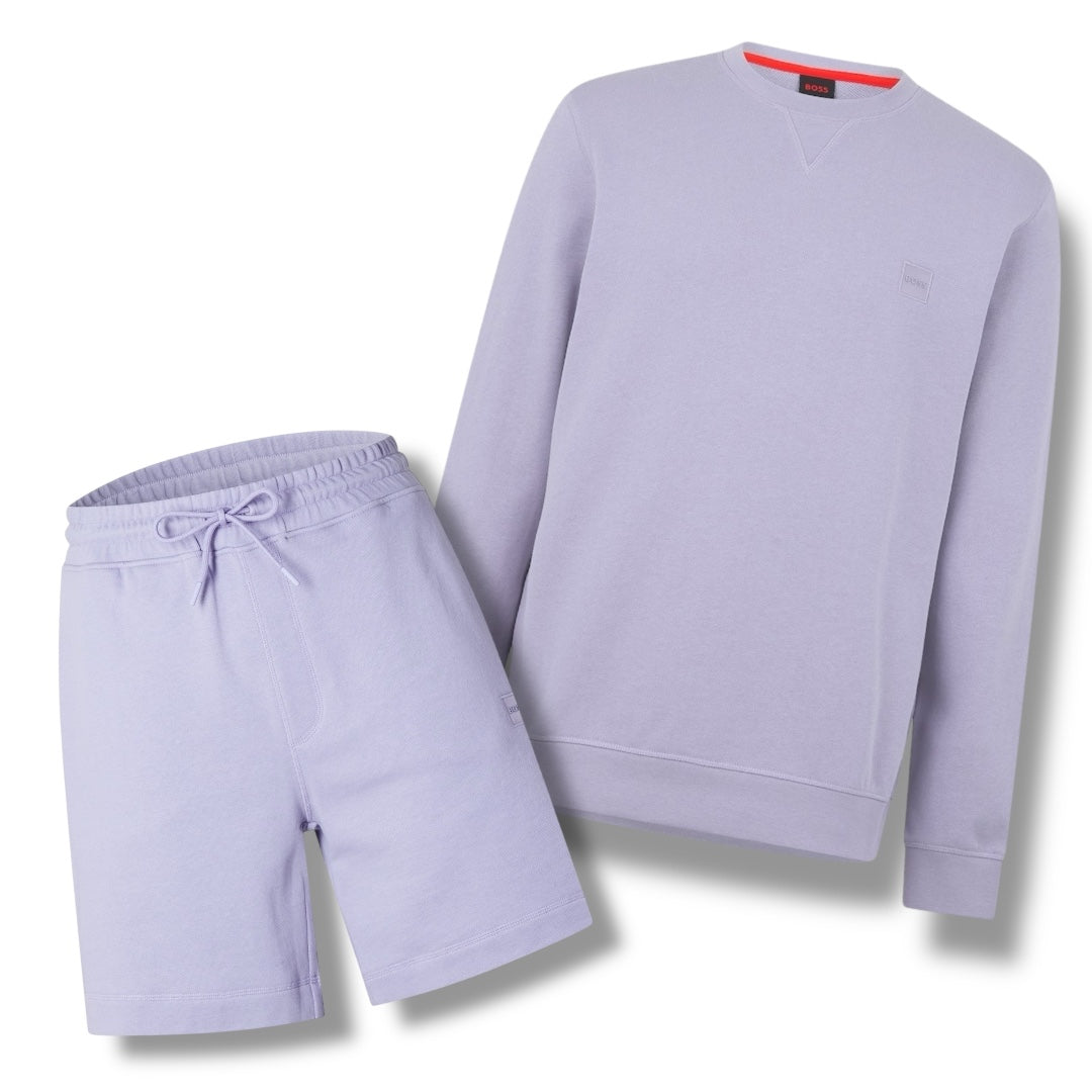HUGO BOSS PATCH SWEATSHIRT & JERSEY SHORTS LILAC