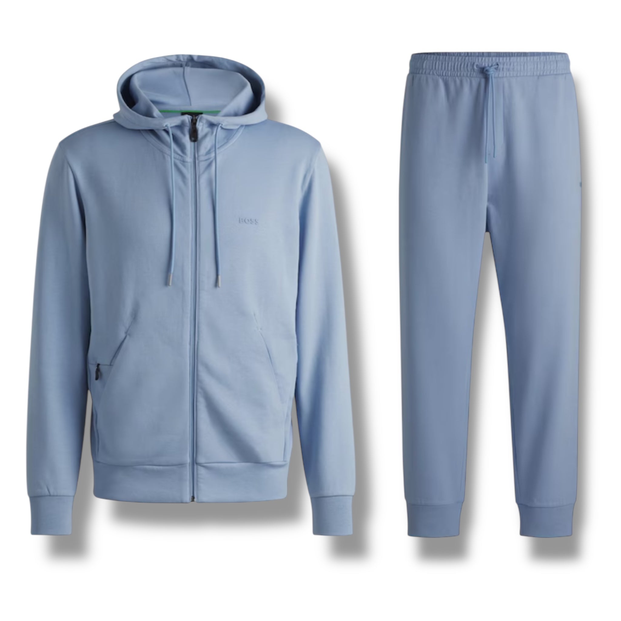 HUGO BOSS CURVED LOGO FULL ZIP HOODED TRACKSUIT LIGHT BLUE