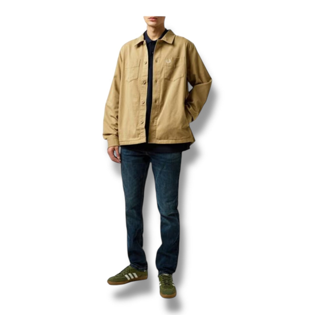 FRED PERRY TWILL BUTTON UP OVERSHIRT BEIGE