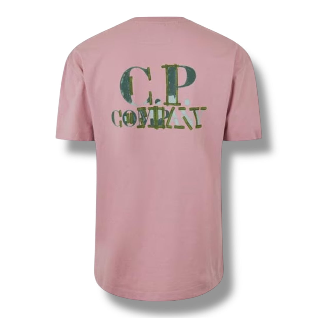 CP COMPANY ETCH BACK LOGO T-SHIRT PINK