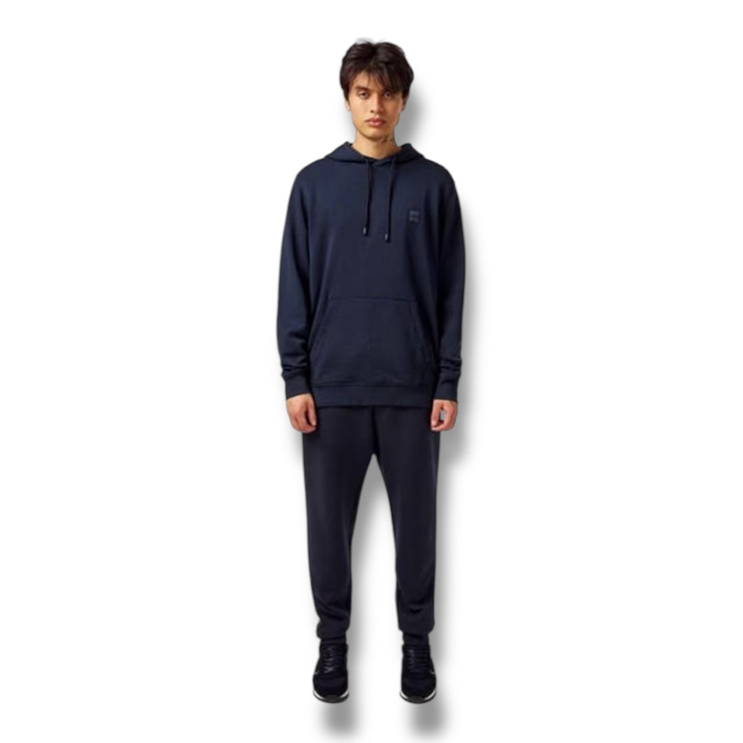 HUGO BOSS CURVED LOGO FULL ZIP HOODED TRACKSUIT NAVY BLUE