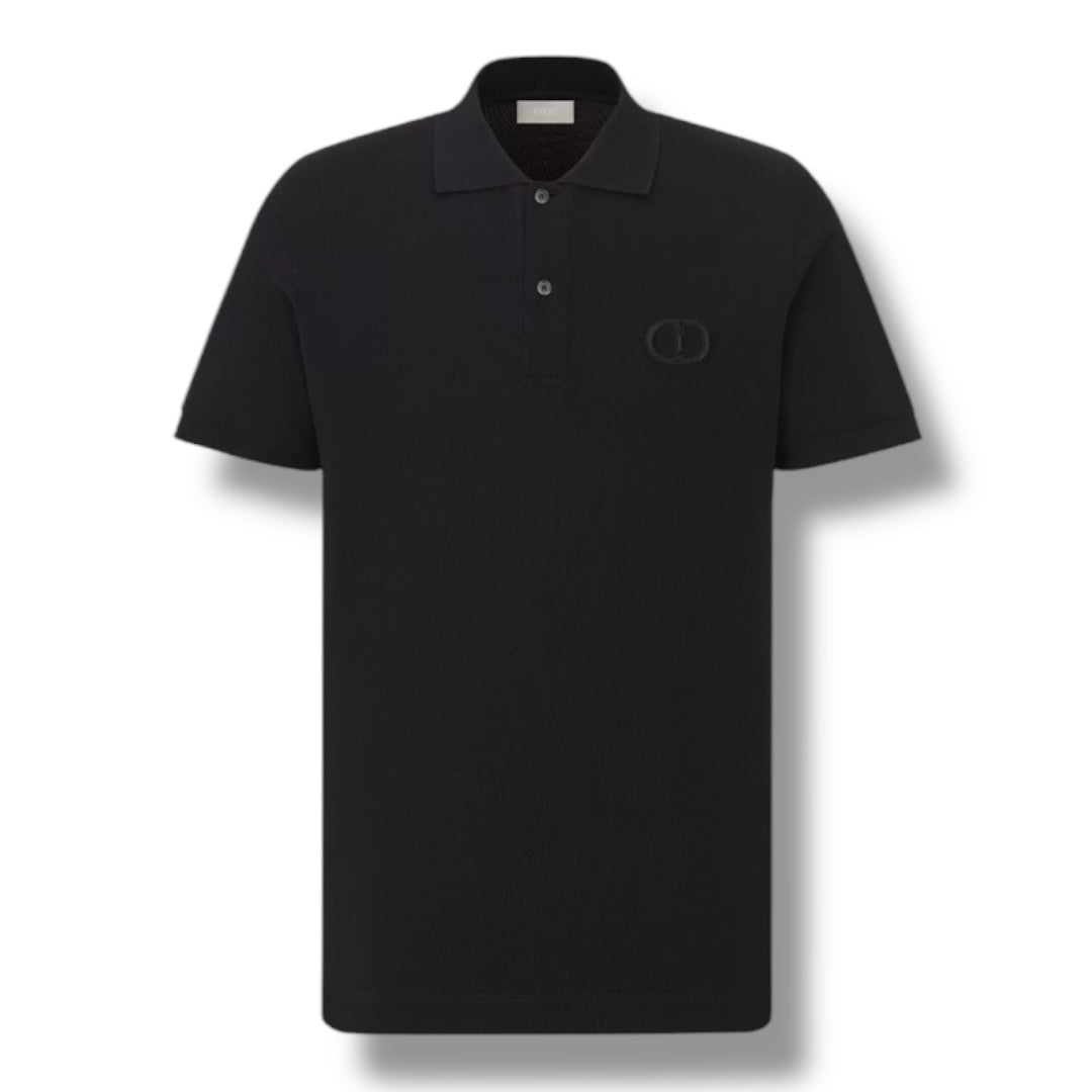 DIOR CD EMBROIDERED LOGO POLO SHIRT BLACK