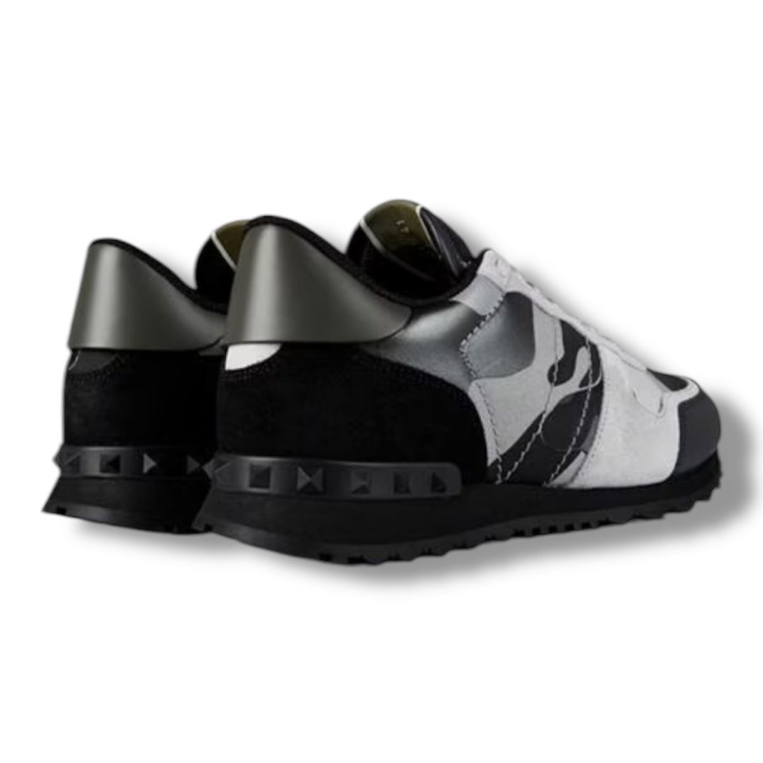 VALENTINO ROCKRUNNER STUD TRAINERS GREY - BLACK CAMO