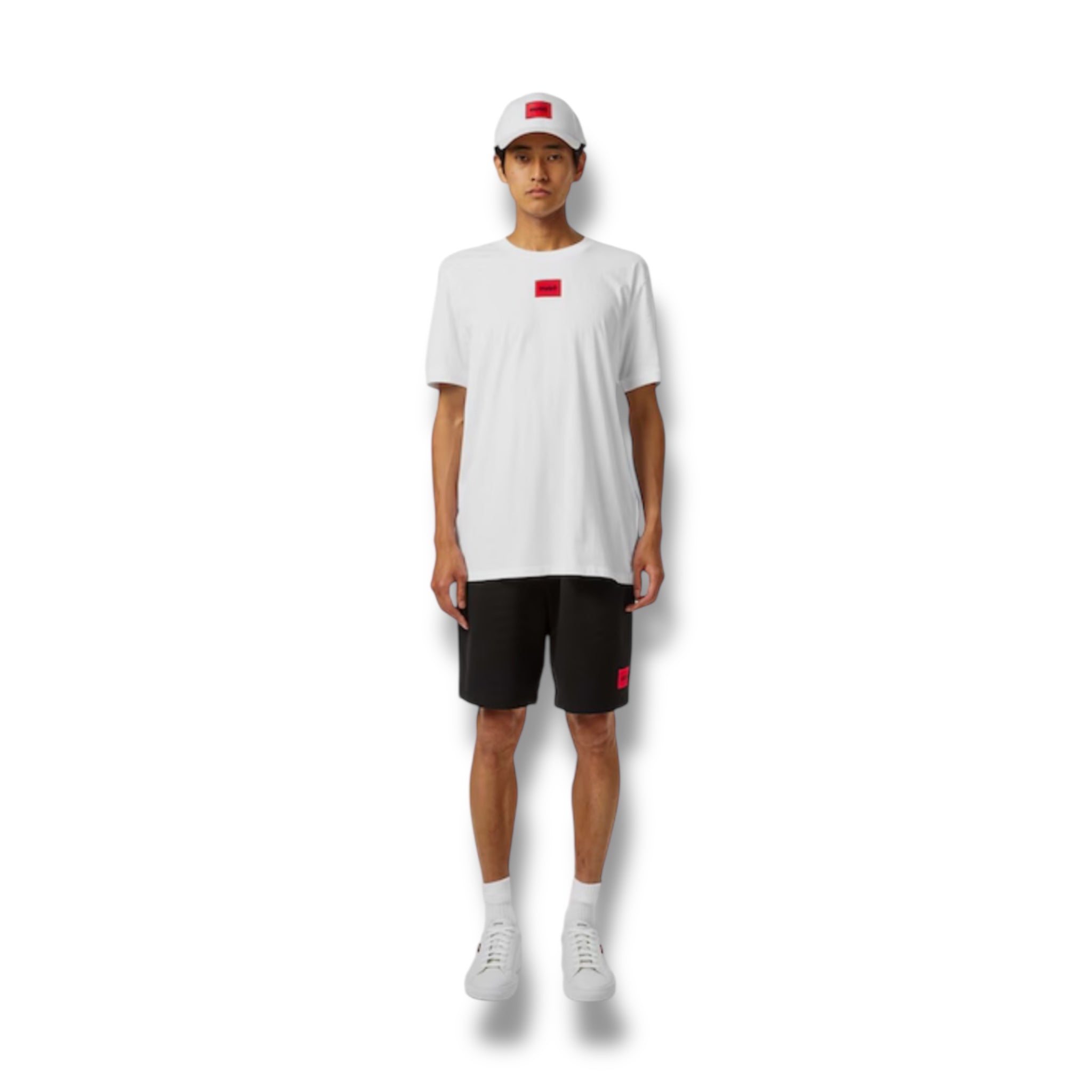 HUGO BOSS HUGO RED PATCH T-SHIRT & JERSEY SHORTS SET WHITE & BLACK