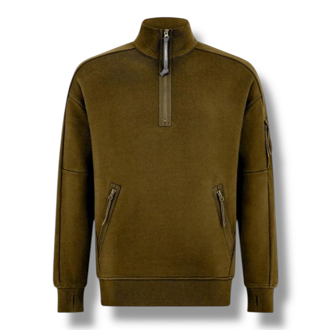 CP COMPANY LENS ARM 1/4 ZIP SWEATSHIRT IVY GREEN