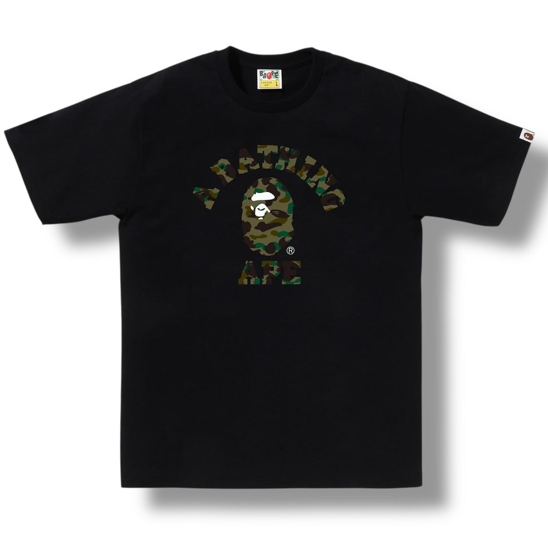A BATHING APE BAPE CAMO COLLEGE T-SHIRT BLACK
