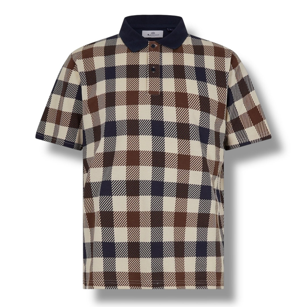 AQUASCUTUM BIG CHECK ALL OVER POLO SHIRT BROWN