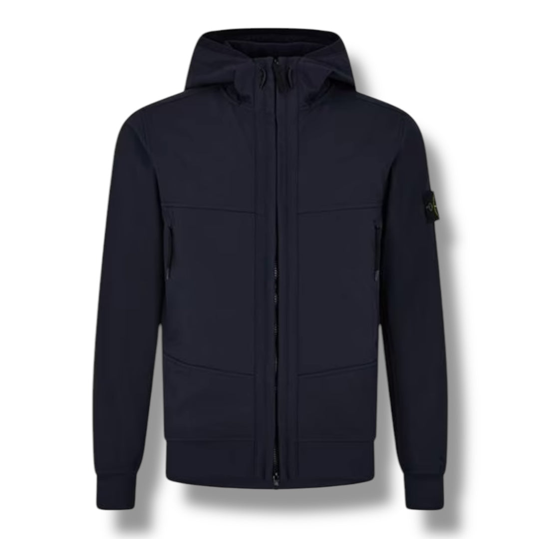 STONE ISLAND SOFT SHELL HOODED JACKET NAVY BLUE