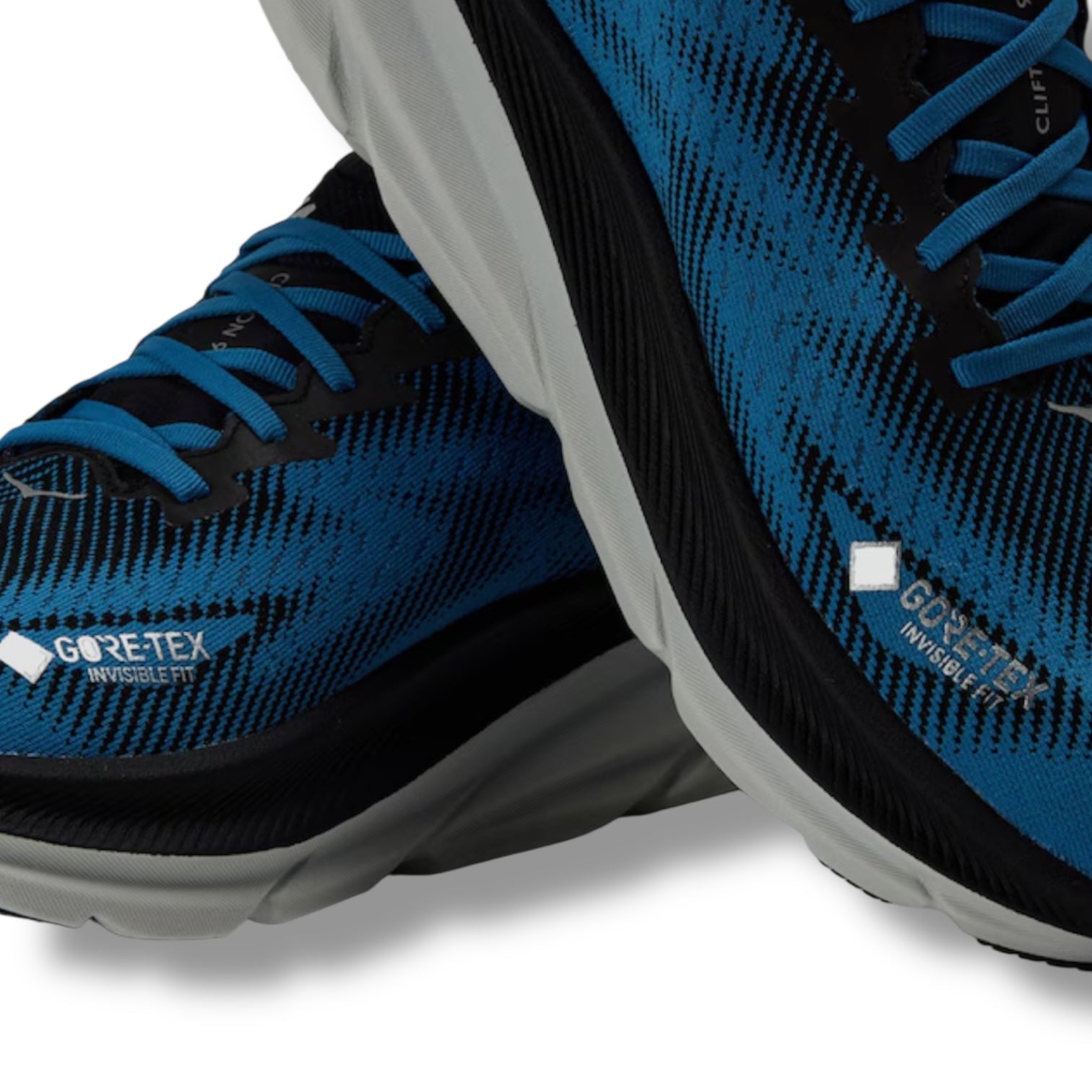 HOKA CLIFTON 9 GORE-TEX RUNNING TRAINERS BLUE BLACK