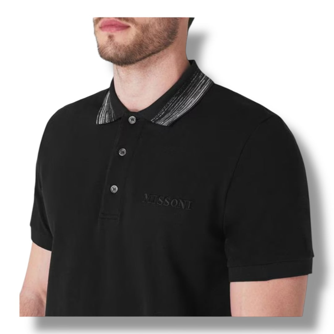 MISSONI STRIPE COLLAR POLO SHIRT BLACK