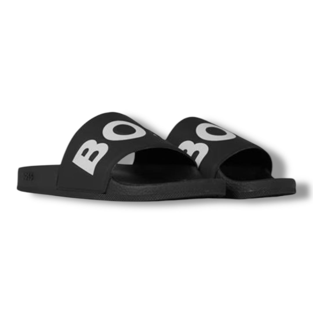 HUGO BOSS LOGO POOL SLIDERS BLACK