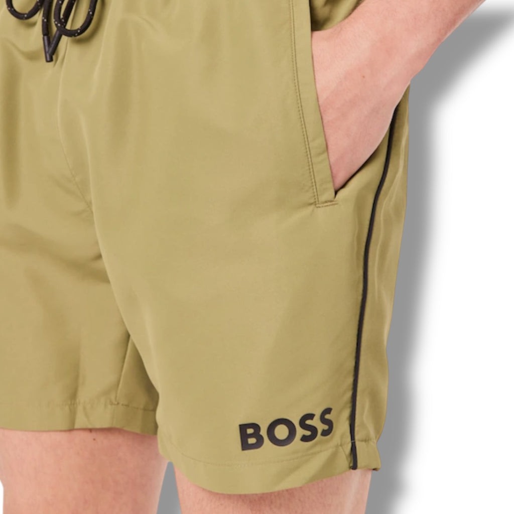 HUGO BOSS BIG LOGO T-SHIRT & SWIM SHORTS COMBO SAGE GREEN