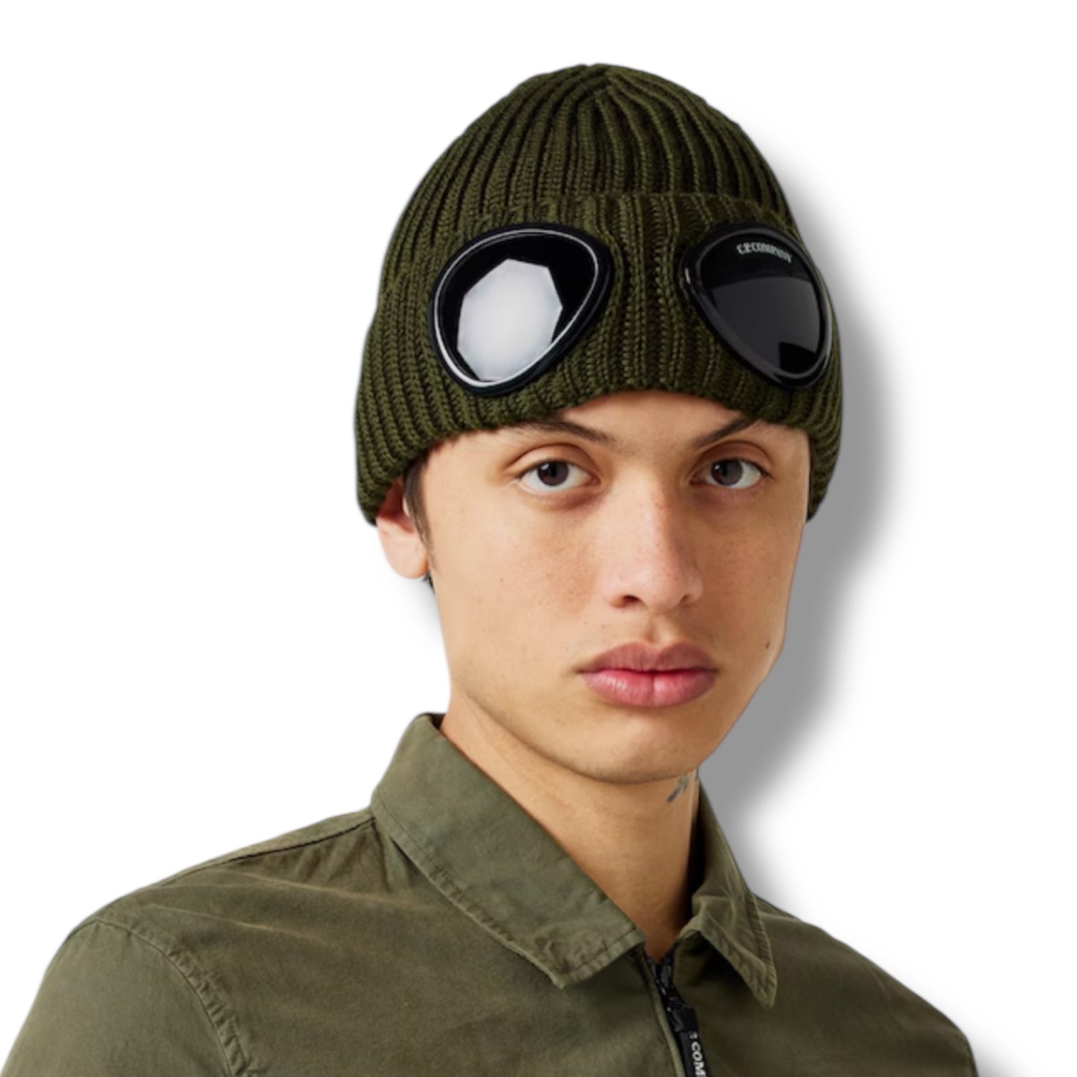 CP COMPANY GOOGLE BEANIE HAT IVY GREEN