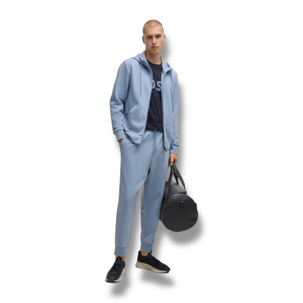 HUGO BOSS CURVED LOGO FULL ZIP HOODED TRACKSUIT LIGHT BLUE