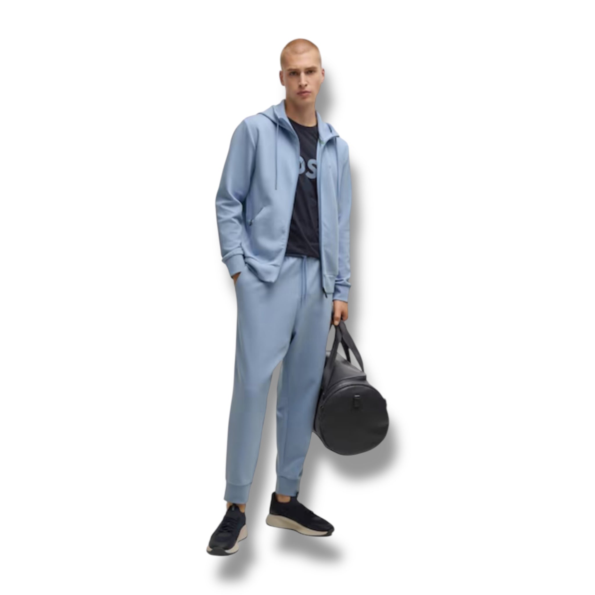 HUGO BOSS CURVED LOGO FULL ZIP HOODED TRACKSUIT LIGHT BLUE