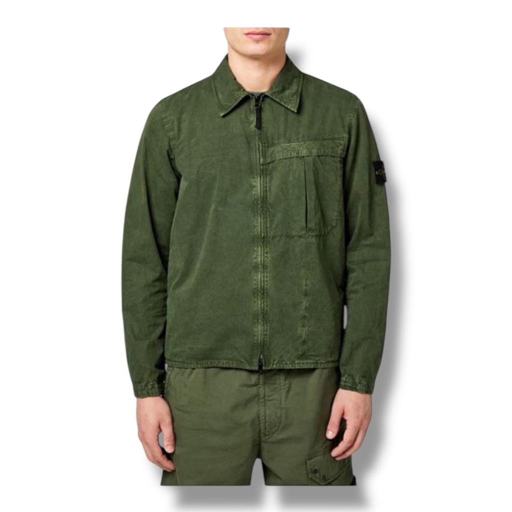 STONE ISLAND WASHED COTTON OVERSHIRT GREEN